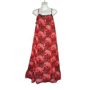 Red Floral Maxi Slip Dress with Lace Trim